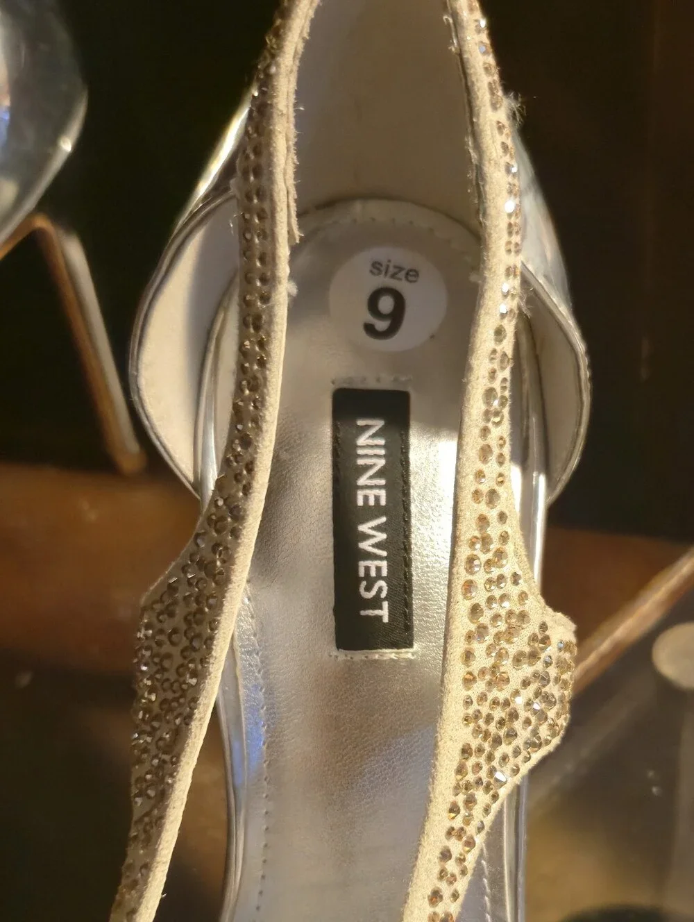 Nine West silver fantasy metallic stiletto pumps W/ crystal-embellished